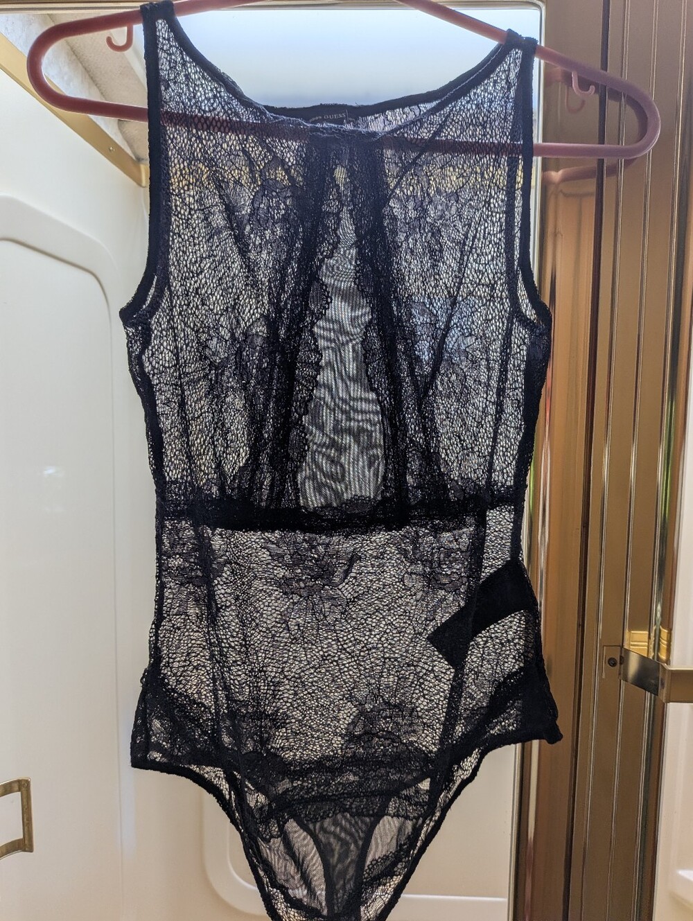 Guess Black Sheer Floral Lace Bodysuit